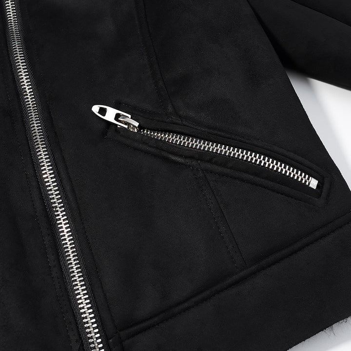 Damen Kurze Bikerjacke im Aviator-Look mit Kunstfellkragen und asymmetrischem Reißverschluss Drune