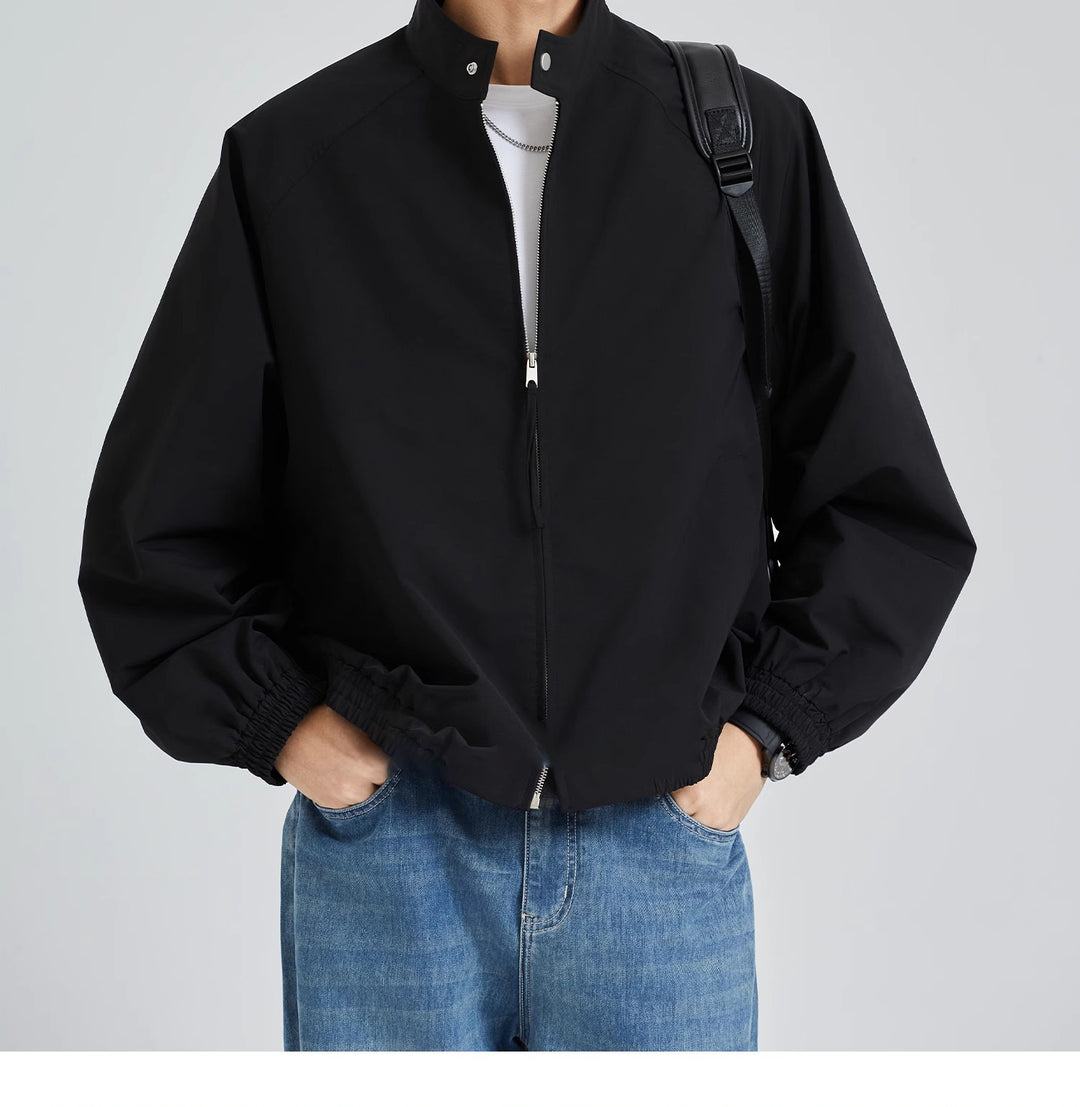 Herren leichte oversized Bomberjacke mit Stehkragen und elastischen Bündchen Drune