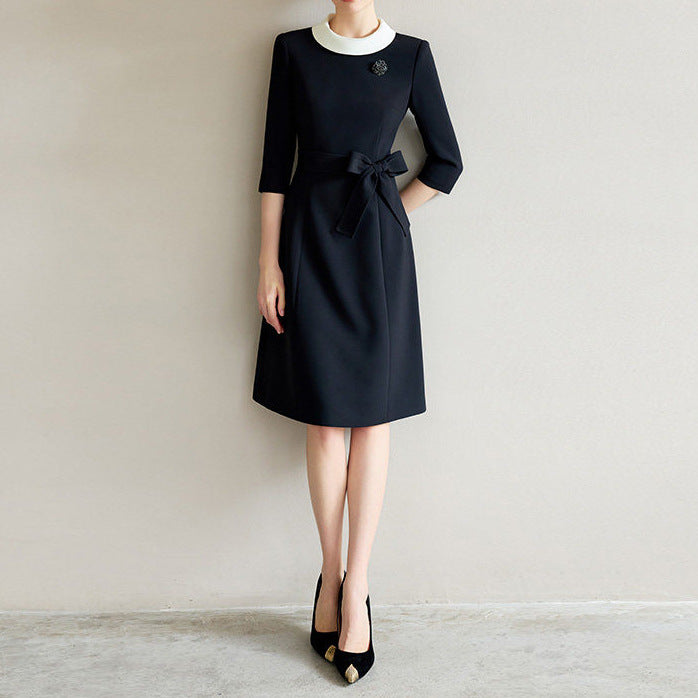 Damen Elegantes Midikleid mit Taillengürtel Drune