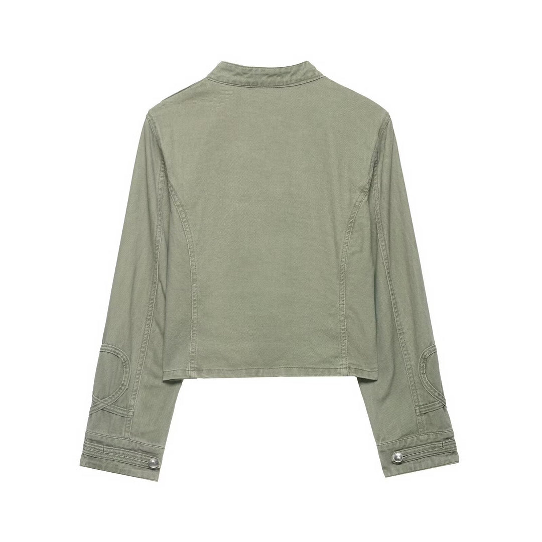 Damen Kurzgeschnittene Military-Jacke mit Stehkragen, Zierknopfleiste und taillierter Silhouette Drune