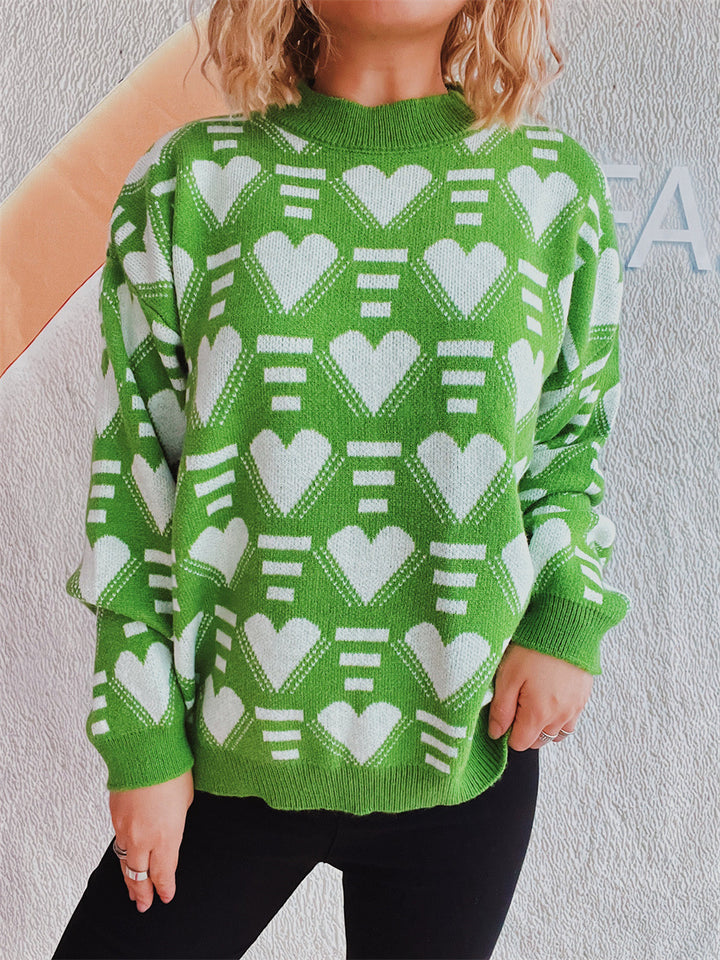 Damen kuscheliger Oversized-Pullover mit herzförmigem Muster Drune