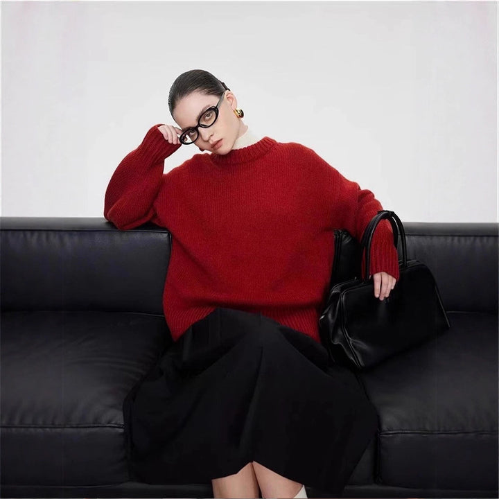 Damen Langärmliger Strickpullover mit hohem Kragen Drune