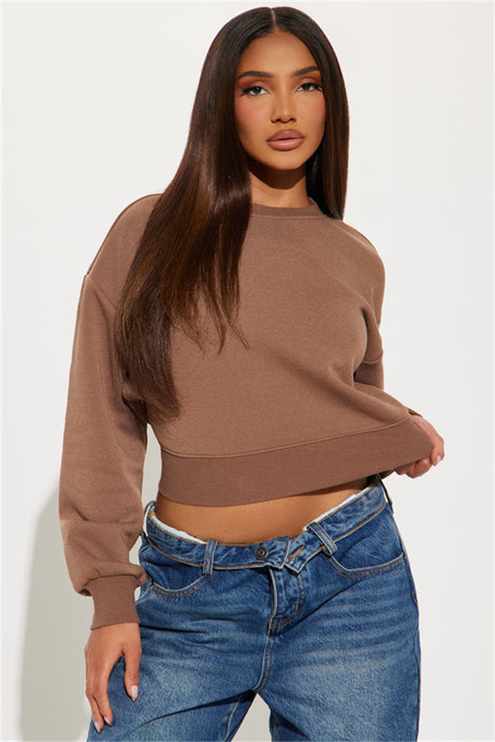 Damen cropped Sweatshirt mit überschnittenen Schultern und breitem Saum Drune