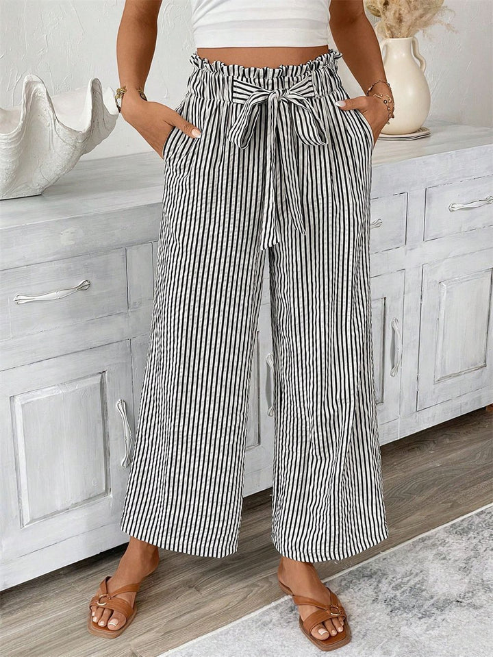 Damen Weite Sommerhose mit Gummizug und Streifenmuster Drune