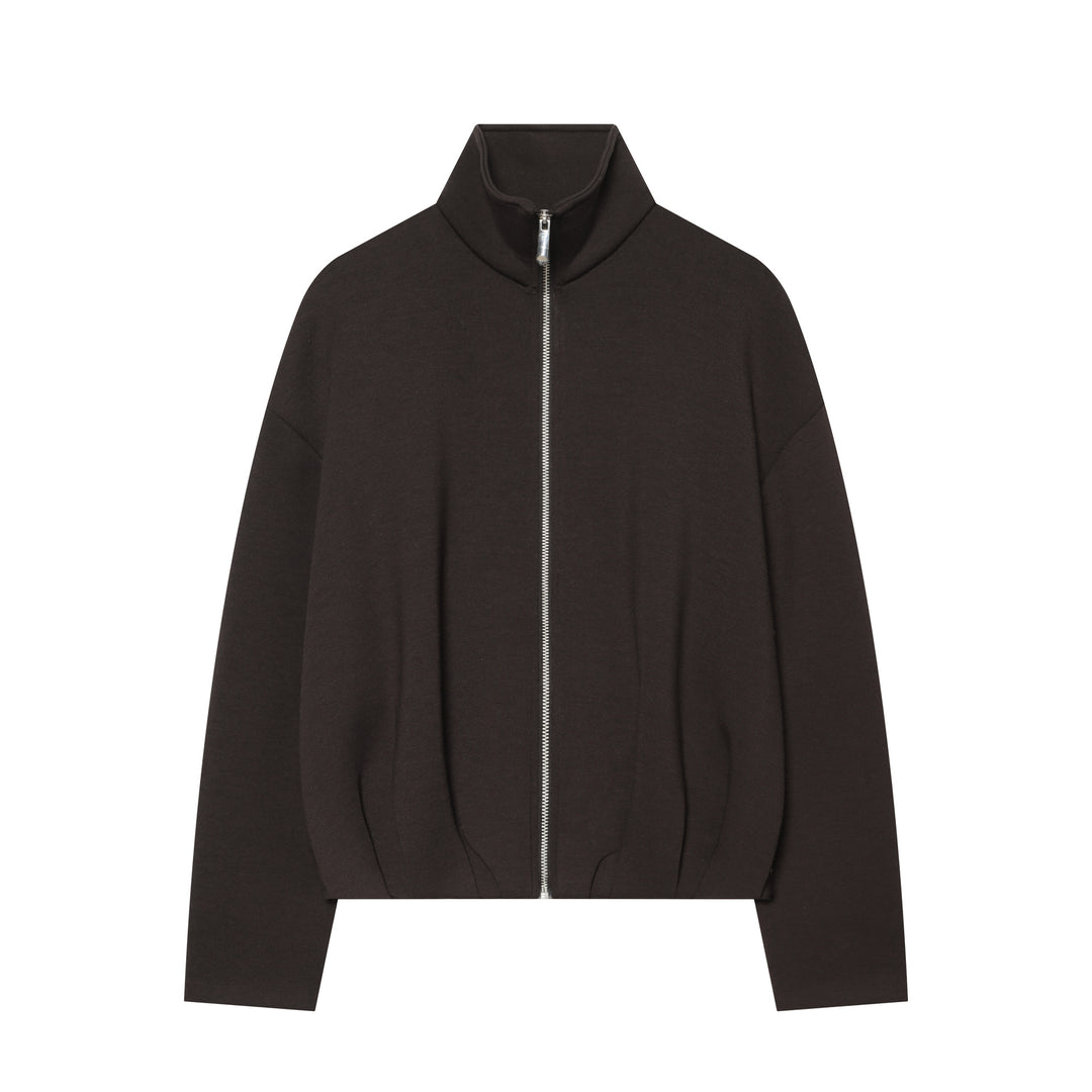 Damen Cropped‑Sweatjacke mit hohem Stehkragen, durchgehendem Reißverschluss und taillierter Tunnelzugsaum Drune