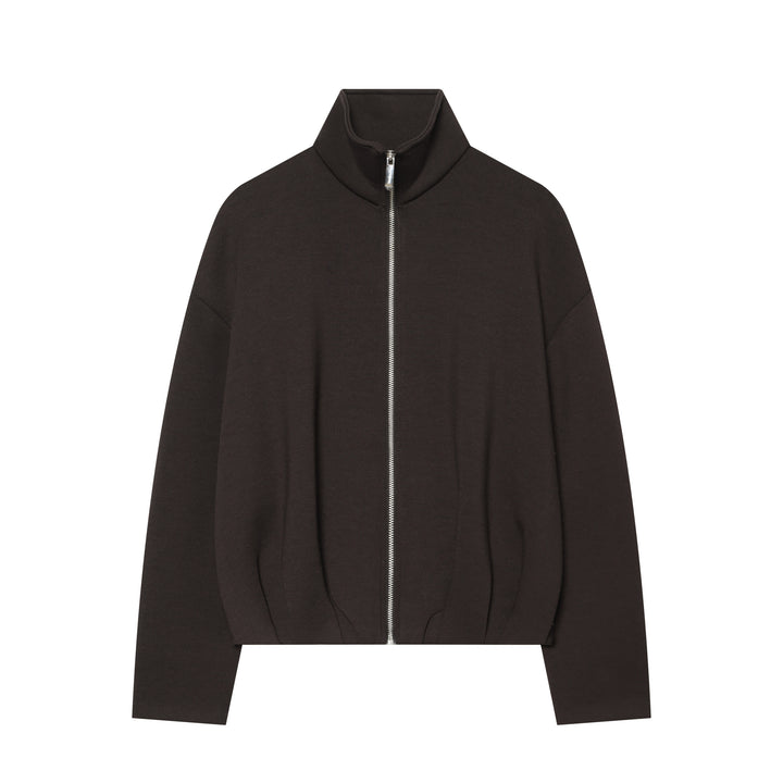 Damen Cropped‑Sweatjacke mit hohem Stehkragen, durchgehendem Reißverschluss und taillierter Tunnelzugsaum Drune