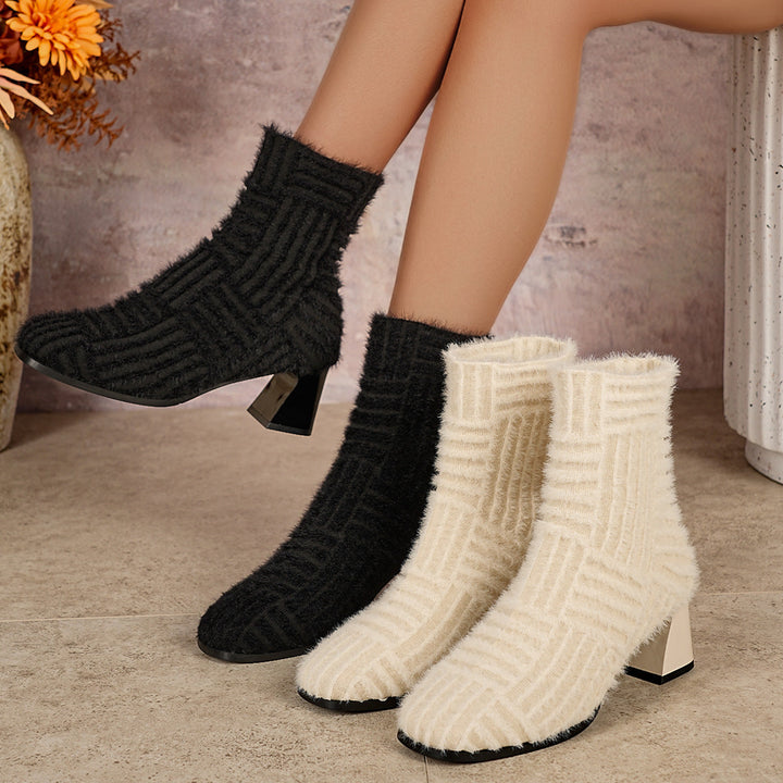 Damen Elegante Mid-Chunky-Stiefeletten mit strukturiertem Obermaterial Drune