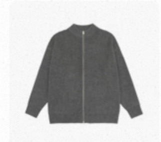 Damen Oversize-Strickjacke mit durchgehendem Reißverschluss und Stehkragen Drune