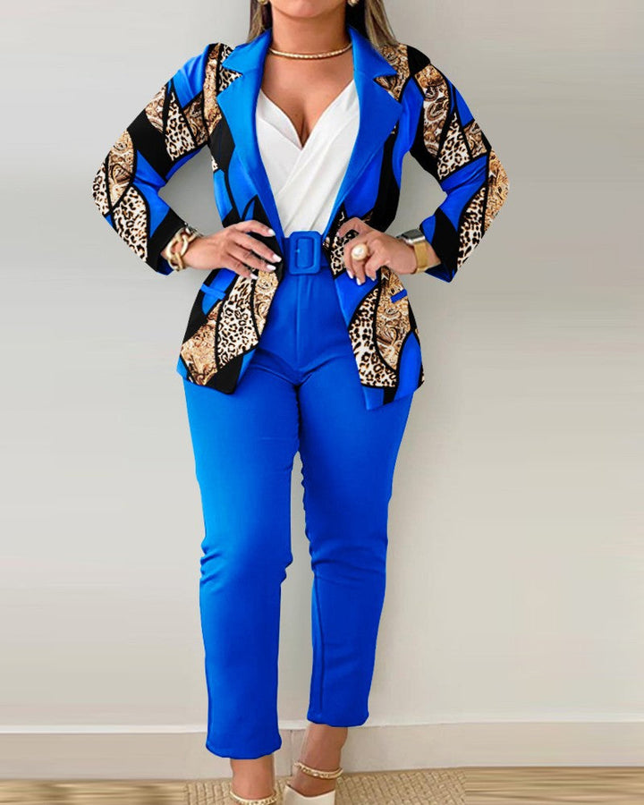 Damen Blazer-Set mit figurbetontem Schnitt und modischem Leopardenmuster Drune