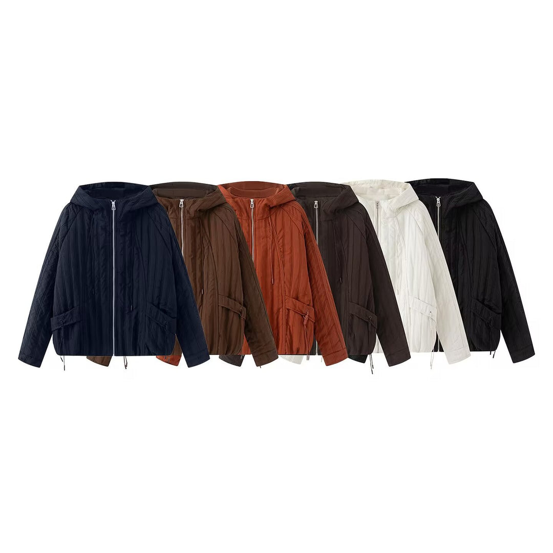 Damen Steppjacke mit Kapuze, Tunnelzug und weitem Schnitt Drune