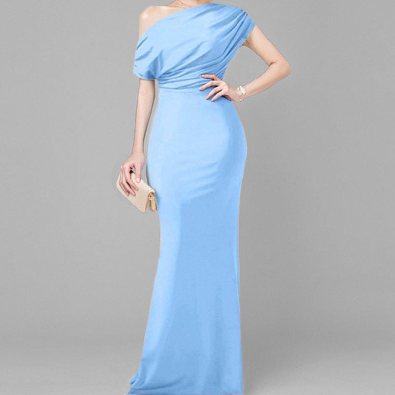 Damen Elegantes Maxikleid mit asymmetrischem Ausschnitt und tailliertem Schnitt Drune