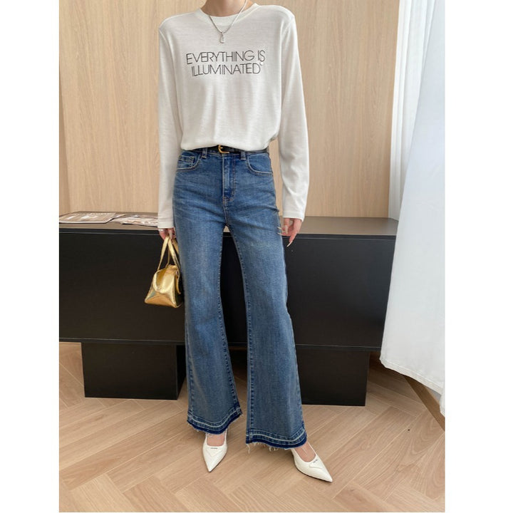 Damen High-Waist Flared Jeans mit dekorativen Nähten Drune