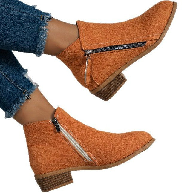 Damen Stiefel mit seitlichem Reißverschluss und elegantem Samtoberfläche Drune