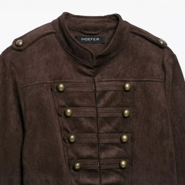 Damen Militärjacke aus Wildlederimitat mit Stehkragen und Schößchen Drune