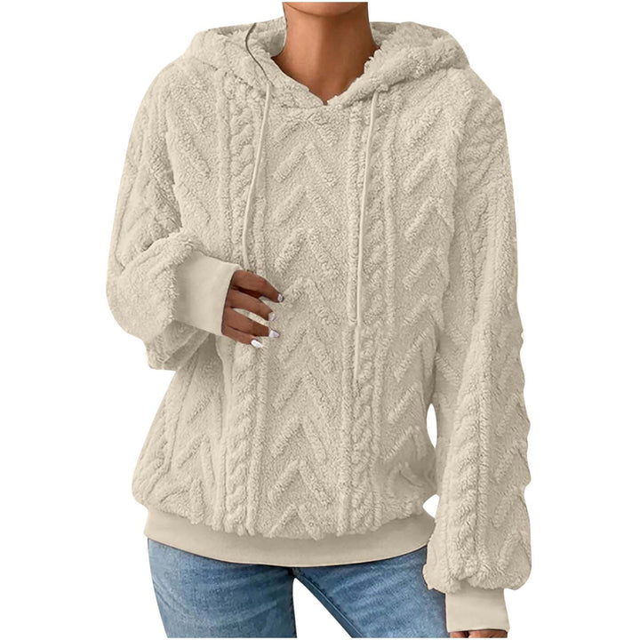 Damen nan kuscheliger Kapuzenpullover mit Zopfmuster Eingrifftaschen und Rippbündchen Drune