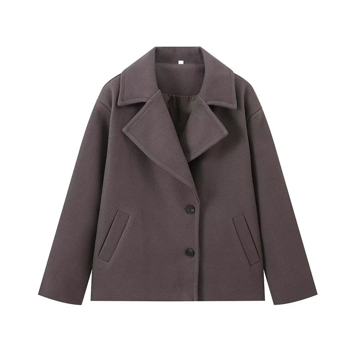 Damen modische Shortjacke mit breitem Revers und Knopfverschluss Drune