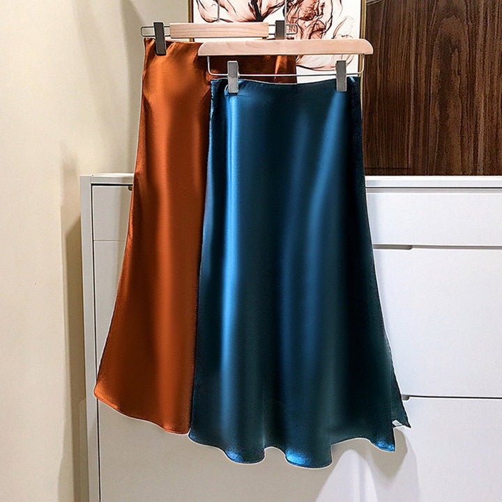 Damen Eleganter Satinrock mit asymmetrischem Schlitz Drune