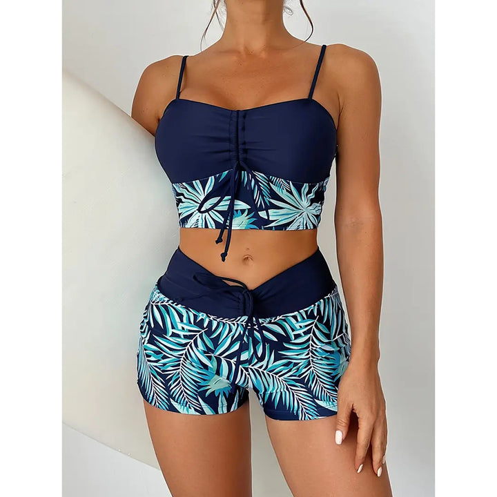 Damen Crop-Top Bikini mit floralem Design und bequemen Shorts Drune