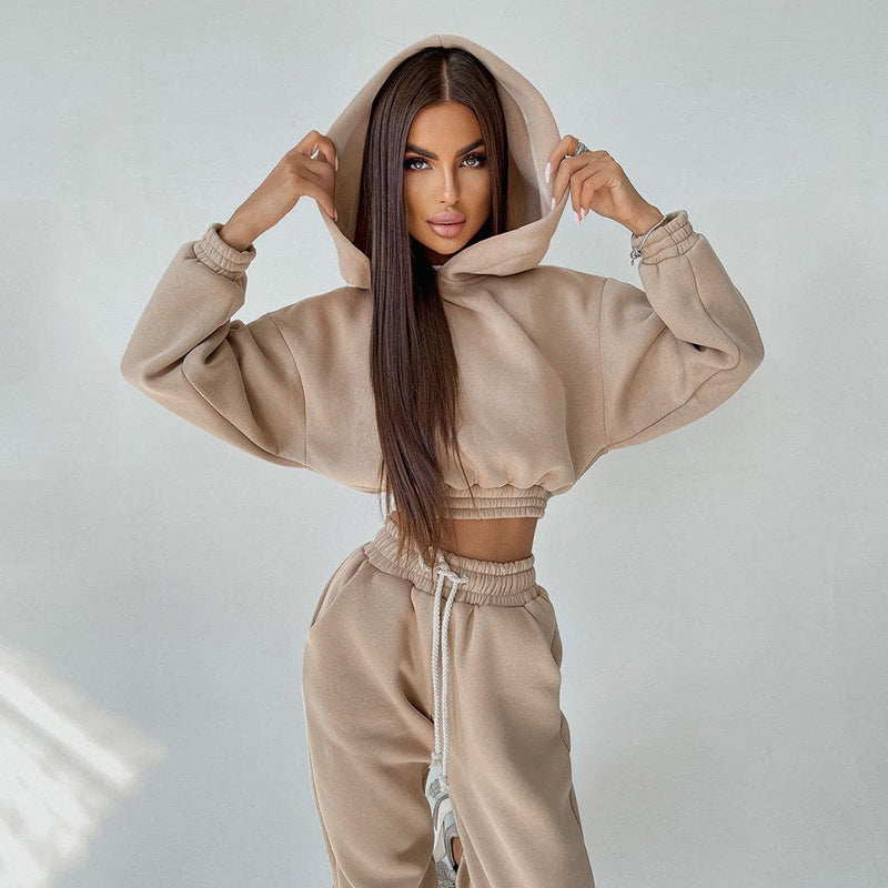 Damen trendiges Sweat-Set mit cropped Oberteil und elastischem Bund Drune