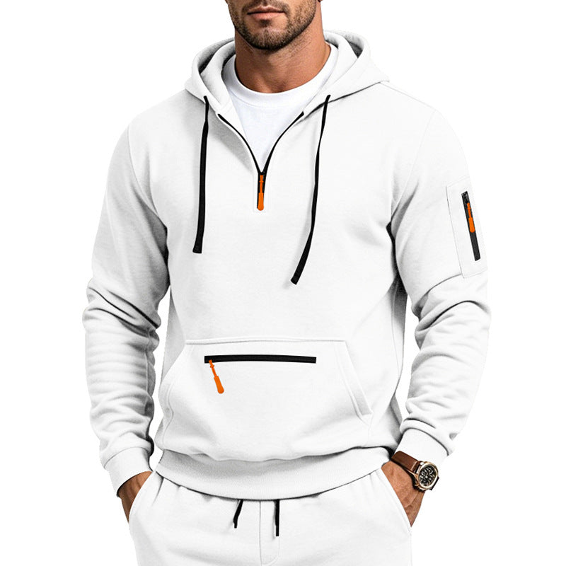 Herren Kapuzensweatshirt mit halbem Reißverschluss und Utility-Ärmeltasche Drune