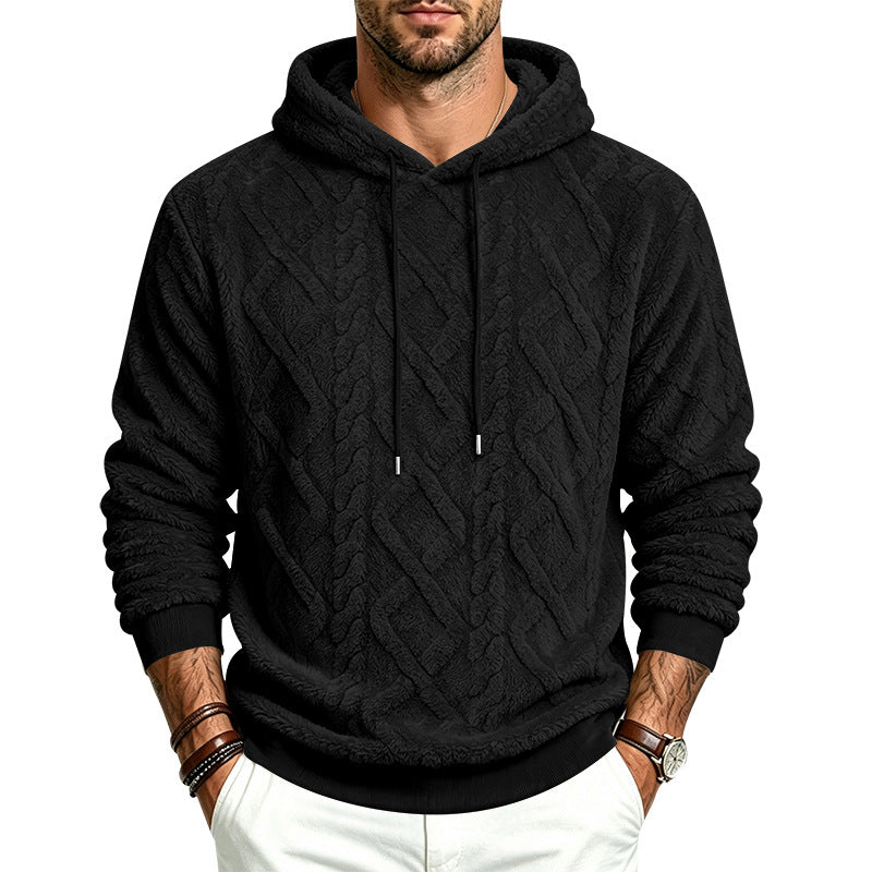 Herren Kuscheliger Sherpa-Kapuzenpullover mit Zopfstruktur und Rippbündchen Drune