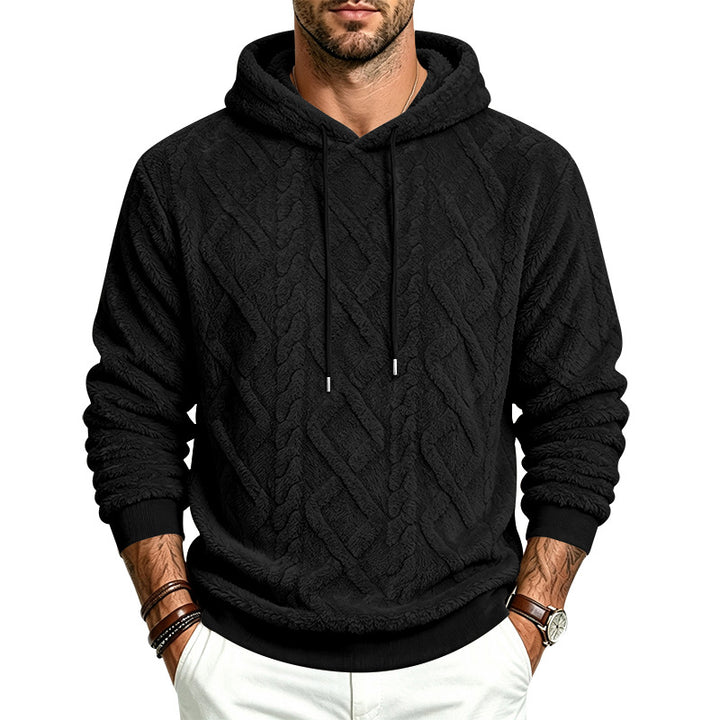 Herren Kuscheliger Sherpa-Kapuzenpullover mit Zopfstruktur und Rippbündchen Drune