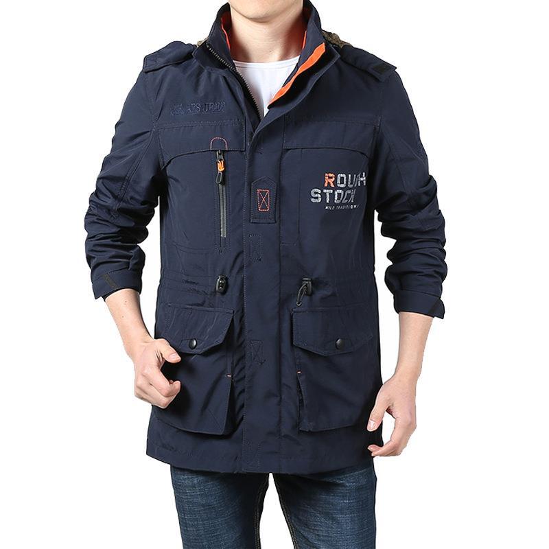 Herren Utility-Fieldjacke mit Kapuze, Multifunktionstaschen und Taillenzug Drune