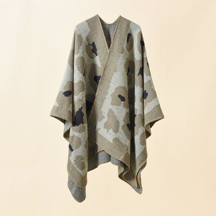 Damen Oversize-Strickruana mit grafischem Jacquard und Zierstich Drune