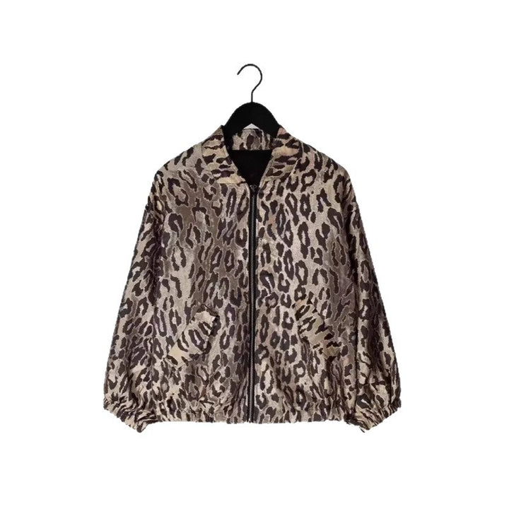Damen modische Bomberjacke mit Leopardenmuster und elastischen Bündchen Drune