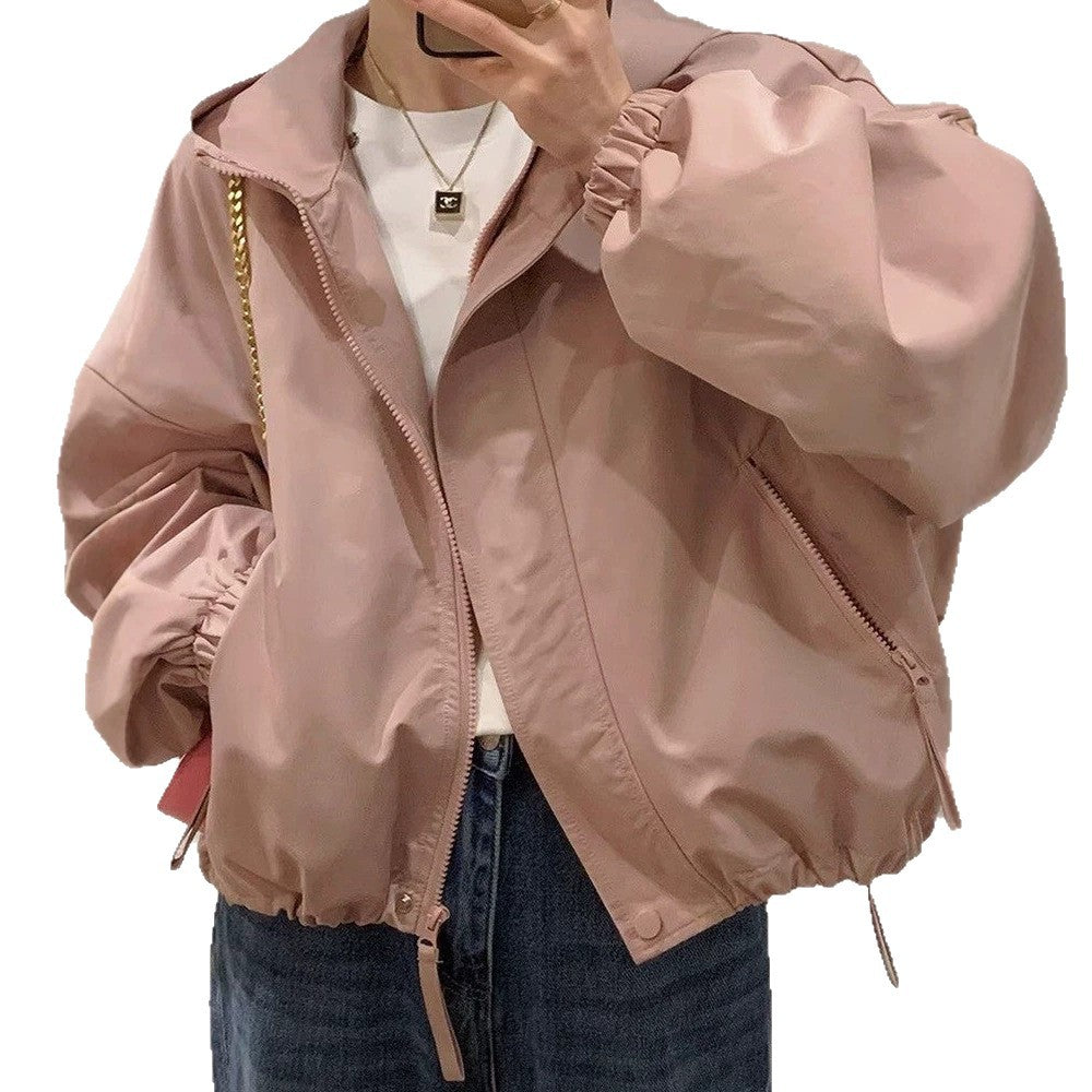 Damen Oversize-Kapuzenjacke im Bomberstil mit Kordelzug, elastischen Bündchen & seitlichen Reißverschlusstaschen Drune