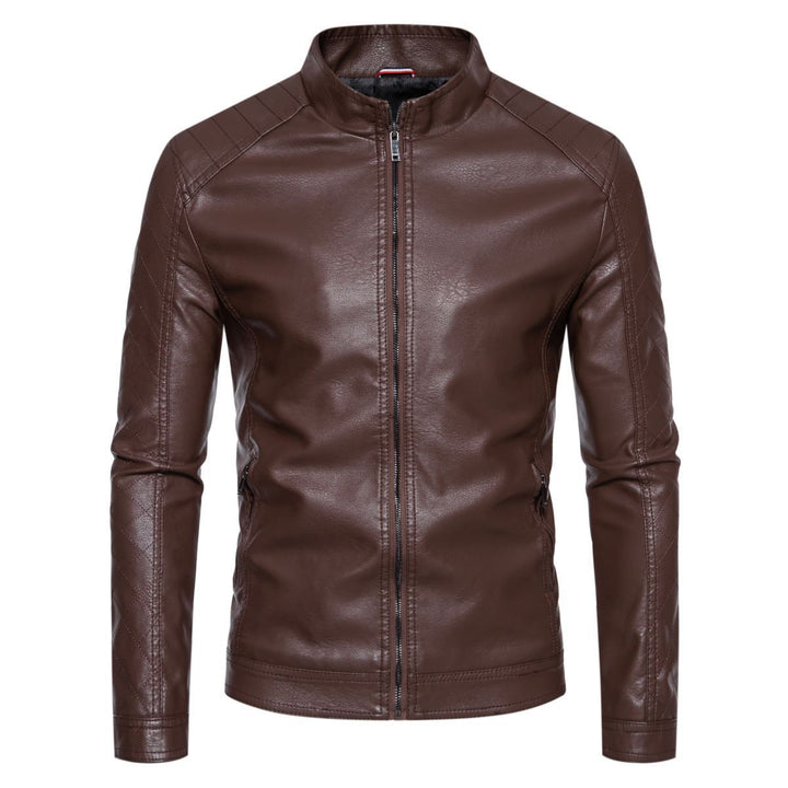 Herren nan taillierte Lederimitat-Bikerjacke mit Stehkragen und gesteppter Ärmeldetail Drune