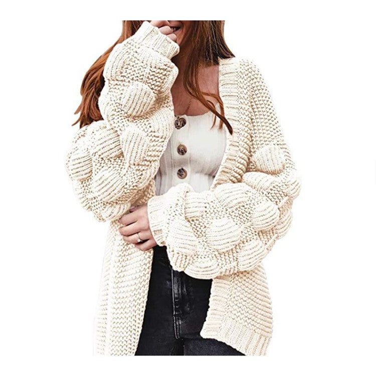 Damen Grobstrick Cardigan mit Puffärmeln und strukturiertem Design Drune