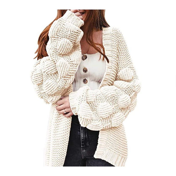 Damen Grobstrick Cardigan mit Puffärmeln und strukturiertem Design Drune