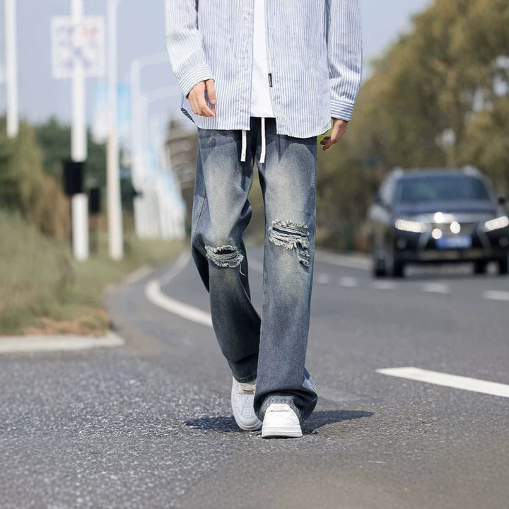 Herren Weitgeschnittene Destroyed Jeans Drune