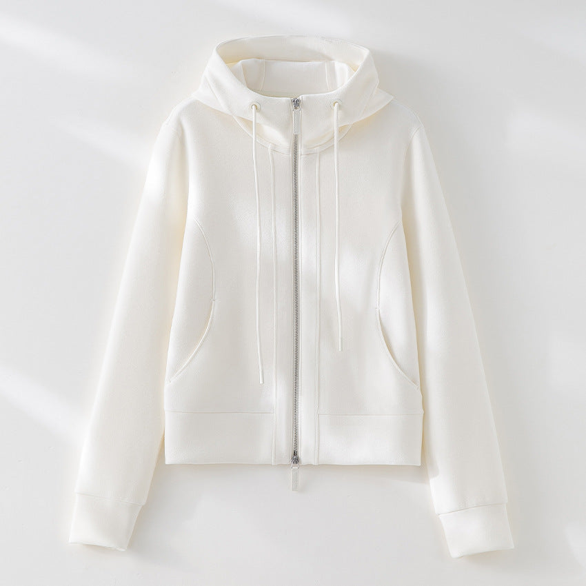 Damen Kurze Kapuzen-Sweatjacke mit Zwei-Wege-Reißverschluss und Kängurutaschen Drune