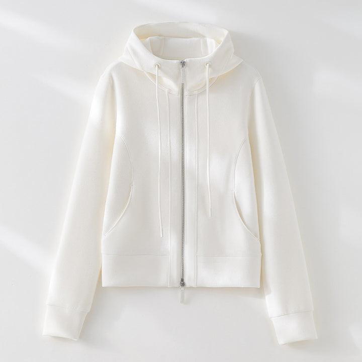 Damen Kurze Kapuzen-Sweatjacke mit Zwei-Wege-Reißverschluss und Kängurutaschen Drune