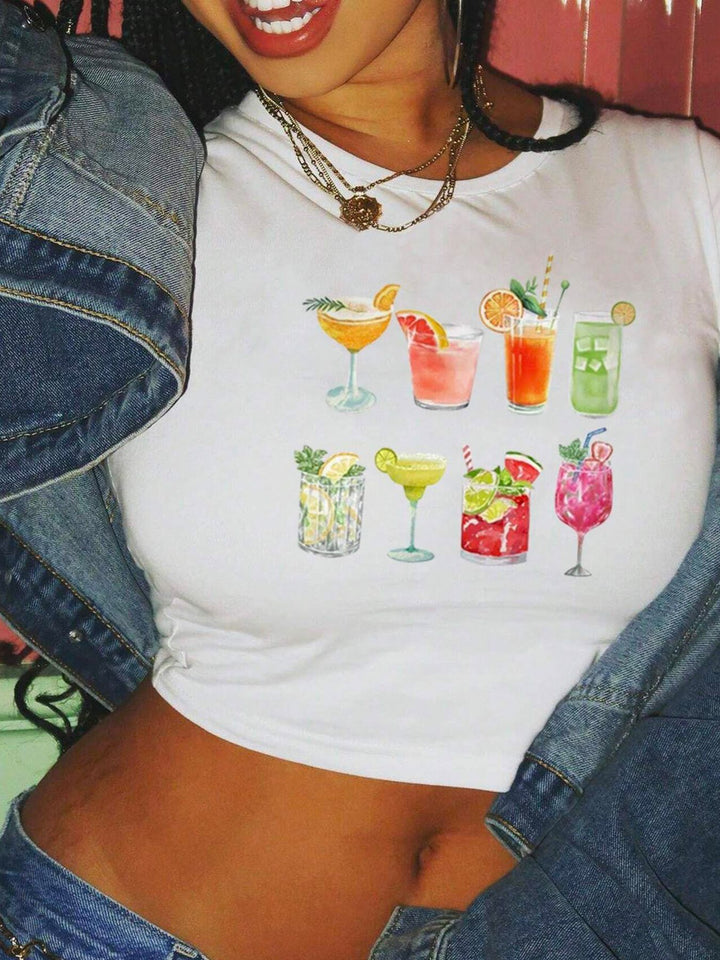 Damen Crop-T-Shirt mit inspirierendem Aufdruck und figurbetontem Schnitt Drune