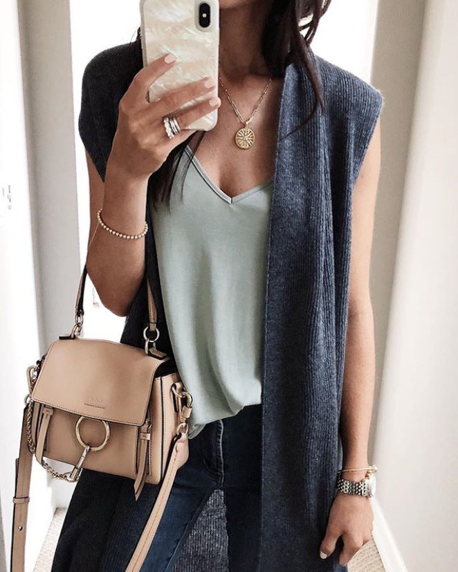 Damen offene Strickjacke mit lässigem Schnitt und langen Seitenpartien Drune