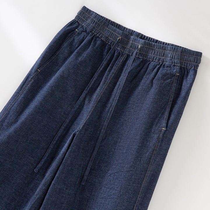 Damen Weite Jeanshose mit elastischem Bund und Tunnelzug Drune