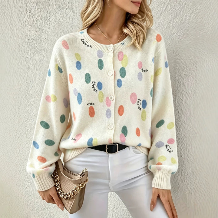 Damen Leichter Jacquard‑Strickcardigan mit Leo‑Print, Rundhalsausschnitt und Knopfleiste Drune
