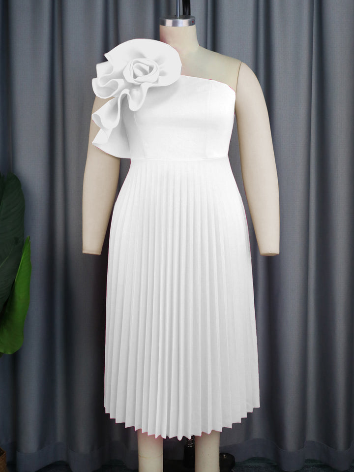 Damen Faltenrock Abendkleid mit asymmetrischem Schnitt und dekorativer Blütenapplikation Drune
