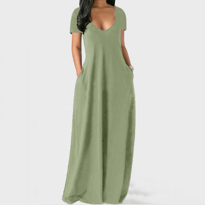 Drune | U-Ausschnitt Kurzarm Lockere Passform Maxikleid