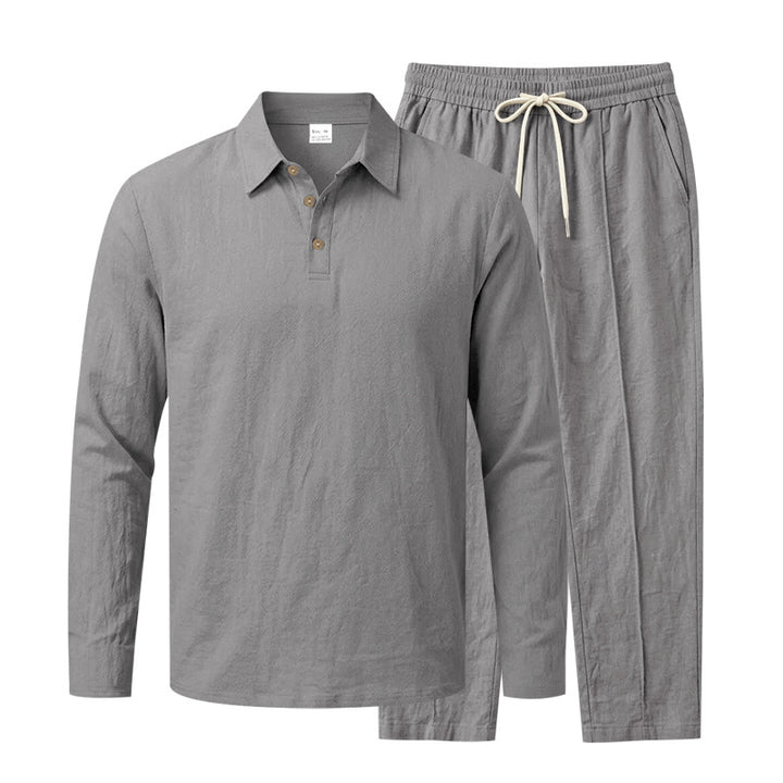 Herren Langarm-Henley-Lounge-Set aus leichter Baumwollmischung mit Kordelzug Drune
