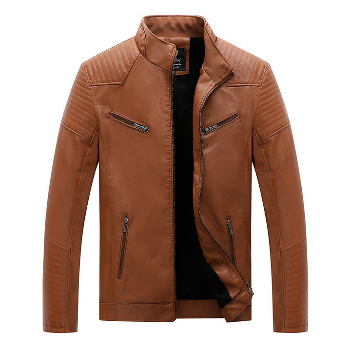 Herren schlanker Kunstleder-Moto-Blouson mit gesteppten Schulter- und Ärmelpaneelen Drune