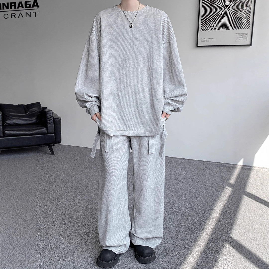 Unisex Lässiges Oversize Lounge-Set aus Waffelstrick mit Cargo-Bindungen Drune
