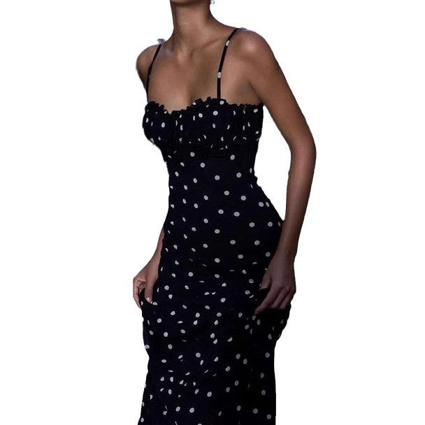 Damen Maxikleid mit Rüschen und Punkten Drune
