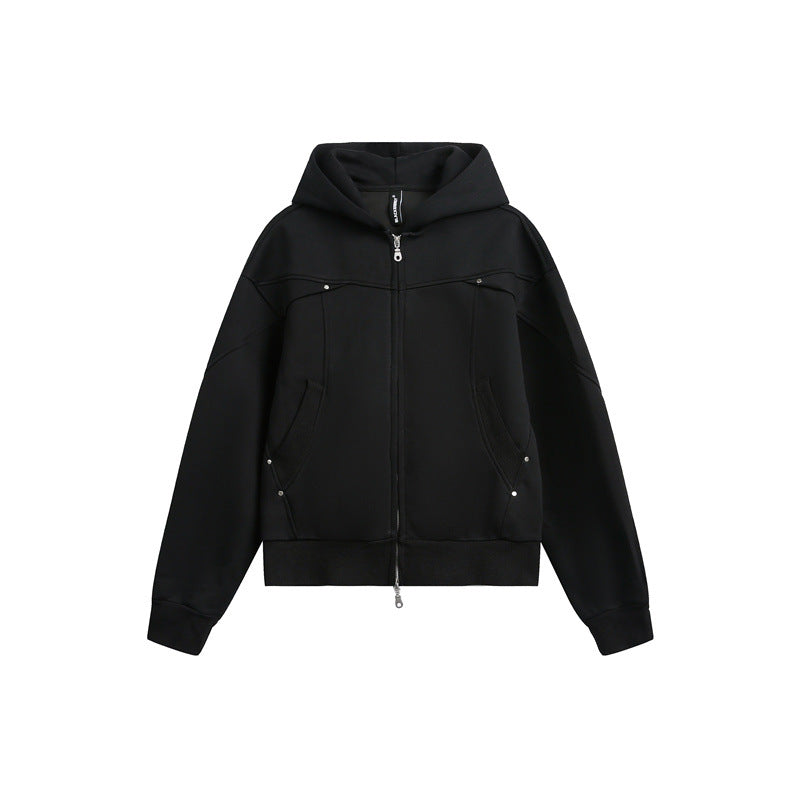 Unisex Oversize Kapuzen-Sweatjacke mit Zwei-Wege-Reißverschluss Drune