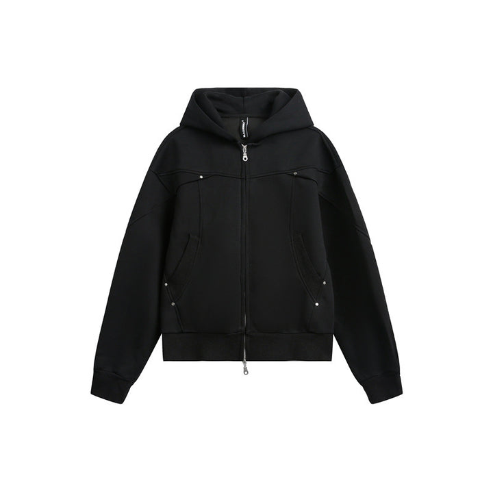 Unisex Oversize Kapuzen-Sweatjacke mit Zwei-Wege-Reißverschluss Drune