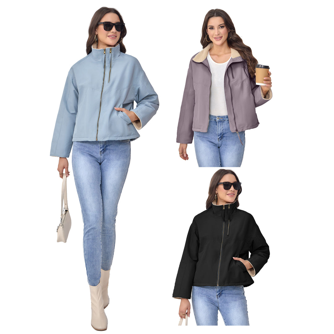 Damen Leichte gefütterte Übergangsjacke mit Stehkragen und Teddyfutter Drune
