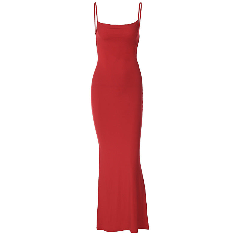 Damen Figurbetontes Langkleid mit schmalen Spaghetti-Trägern Drune